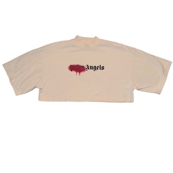 Palm Angels Spray Paint Logo Cropped T-Shirt Cream Red - Picture 2 of 7